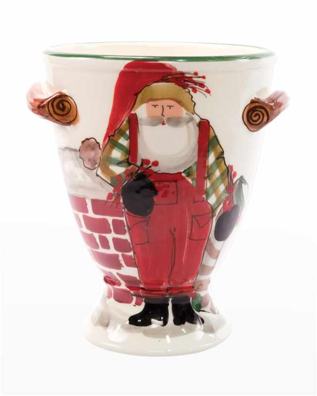 Old St. Nick Footed Urn W/ Chimney & Stockings