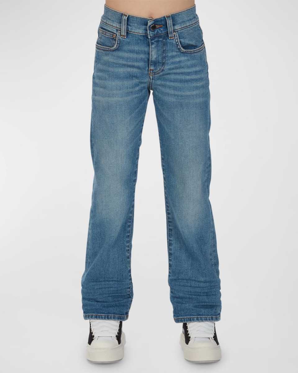 Kid's Stack Straight-Leg Stretch Denim Jeans, Size 4-12