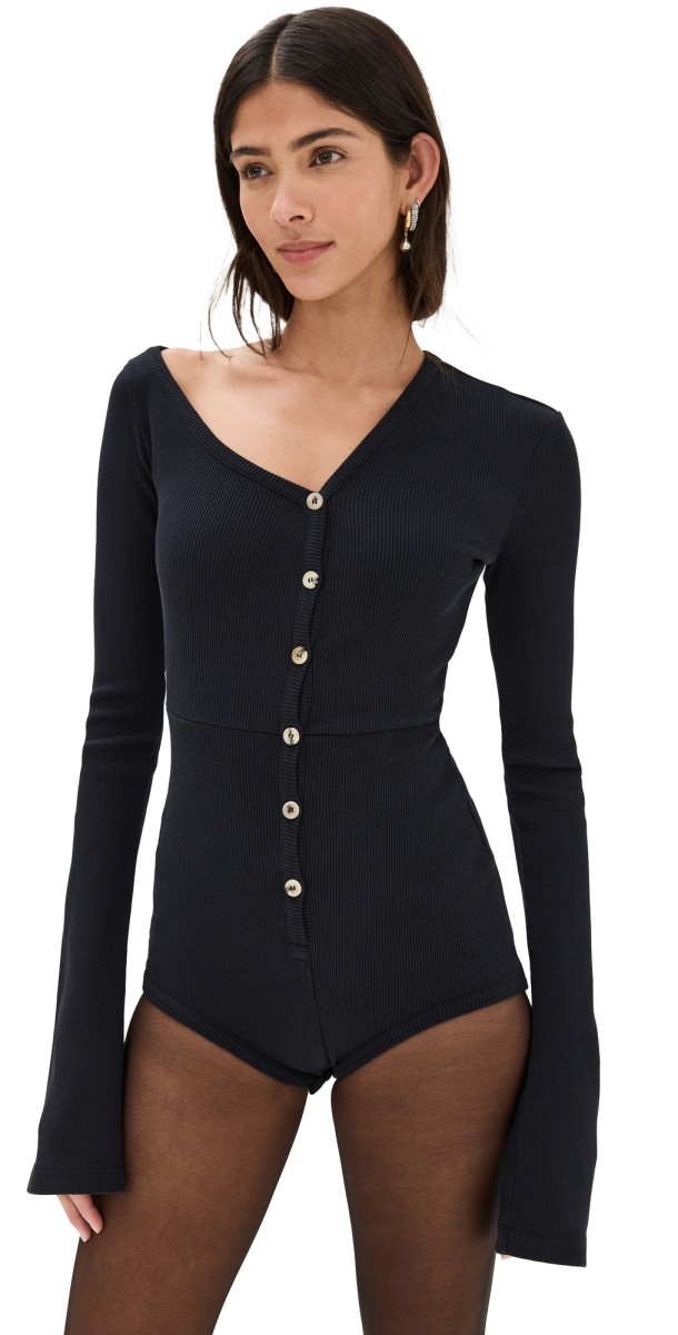 A. W.A. K.E. MODE Bodysuit with Asymmetrical Collar Black