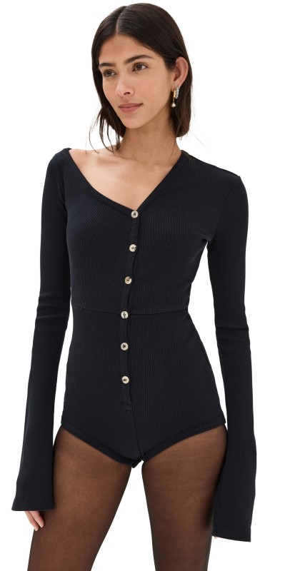 A. W.A. K.E. MODE Bodysuit with Asymmetrical Collar Black