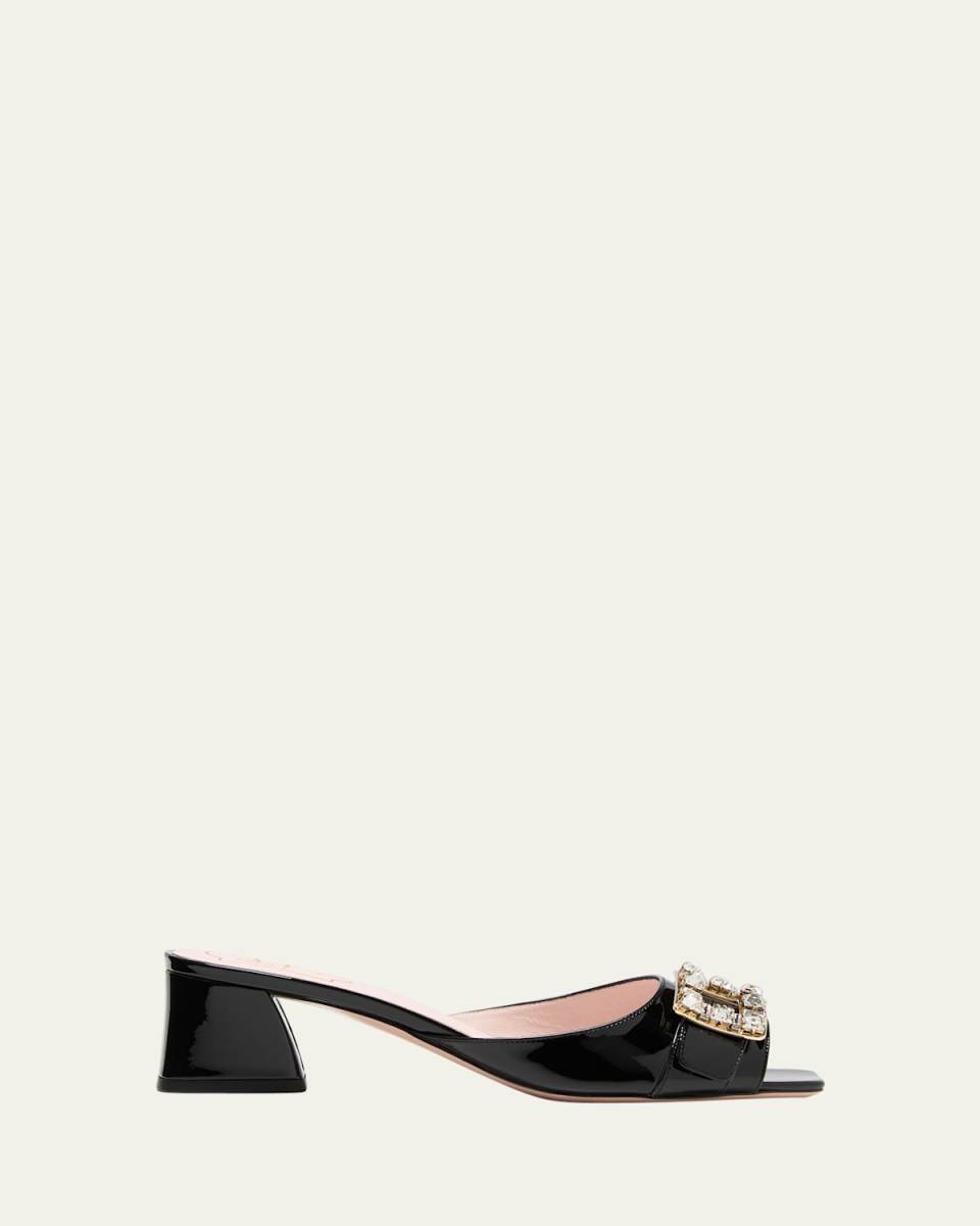 Patent Crystal Buckle Slide Sandals