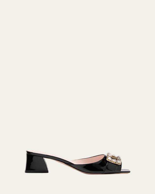 Patent Crystal Buckle Slide Sandals