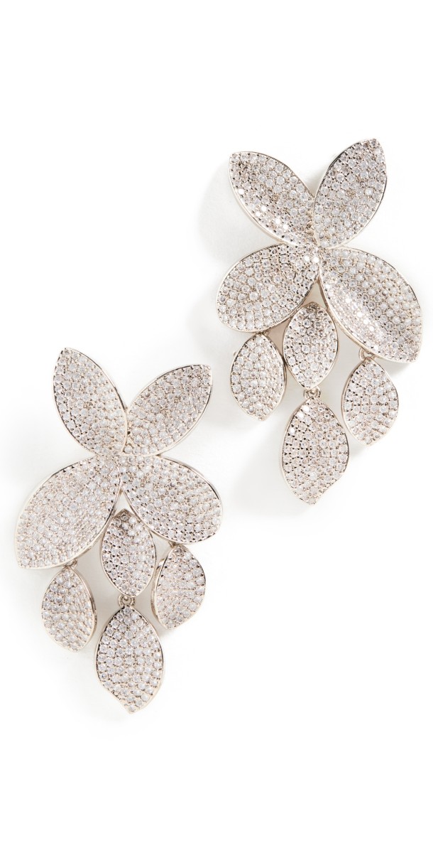 SHASHI Pave Flower Drop Earrings White Gold