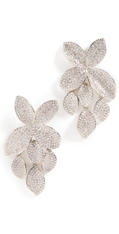 SHASHI Pave Flower Drop Earrings White Gold