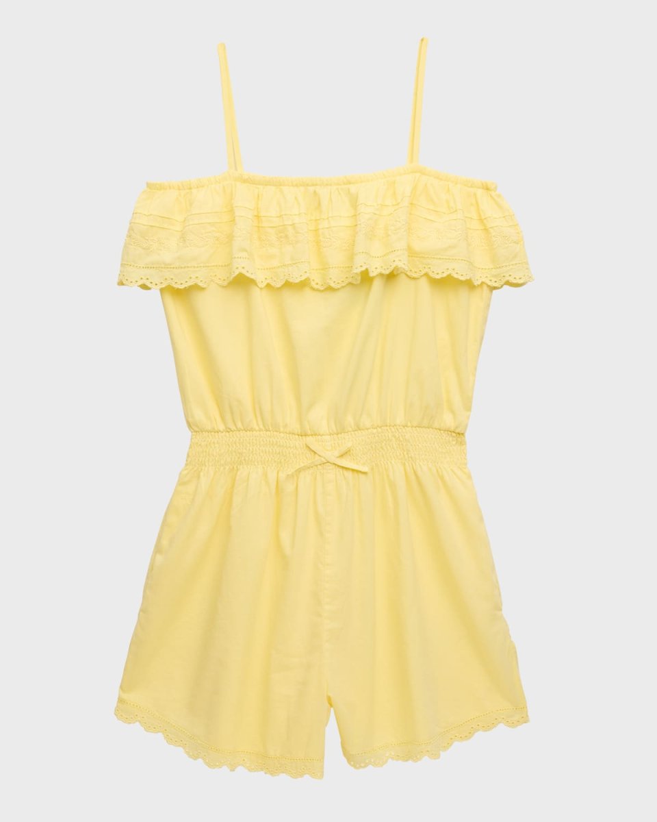 Girl's Eyelet Embroidered Romper, Size 2-6X