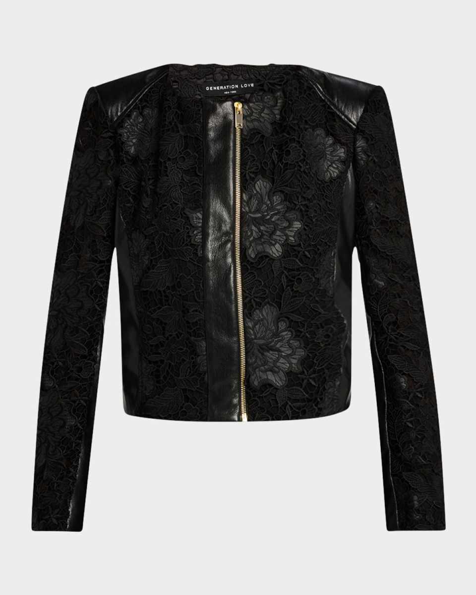 Dalma Vegan Leather Guipure Combo Jacket