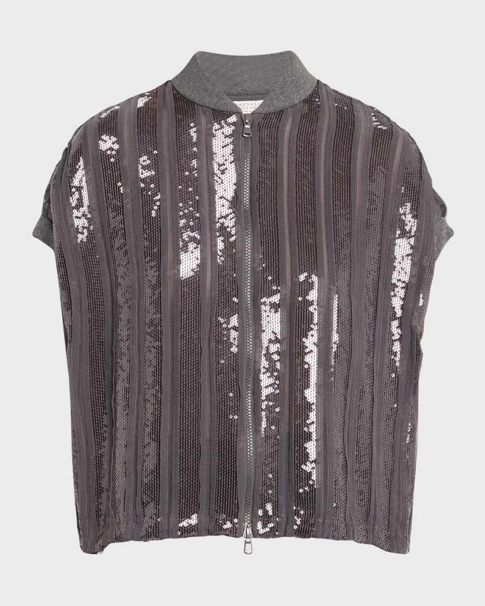 Sequin Striped Zip-Up Jacket