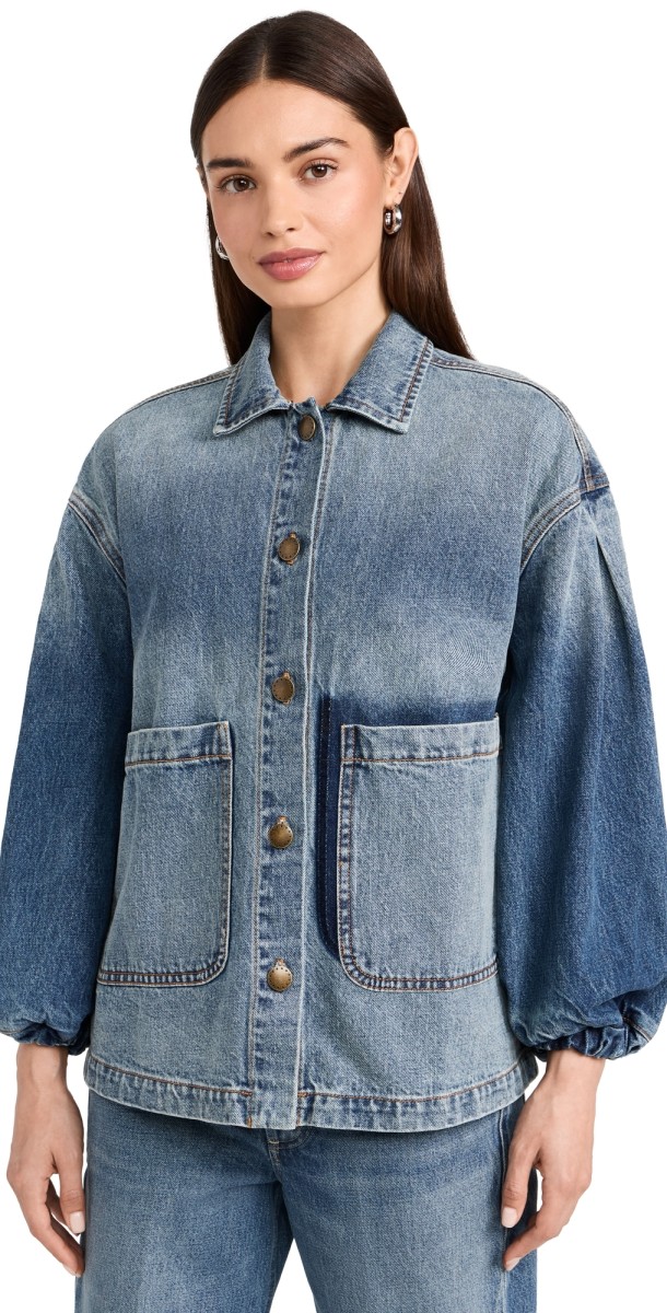 THE GREAT. The Blouson Sleeve Chore Jacket Road House Wash