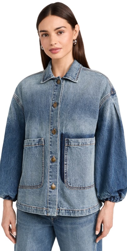 THE GREAT. The Blouson Sleeve Chore Jacket Road House Wash
