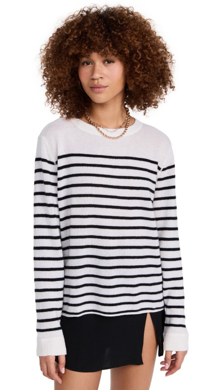 Reformation Cashmere Boyfriend Sweater Gossamer/Black Stripe