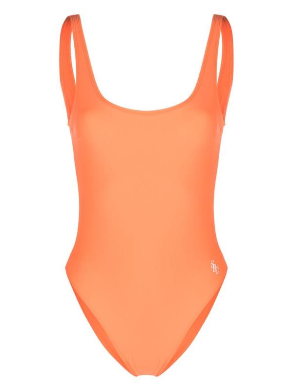 logo-print open-back swimsuit