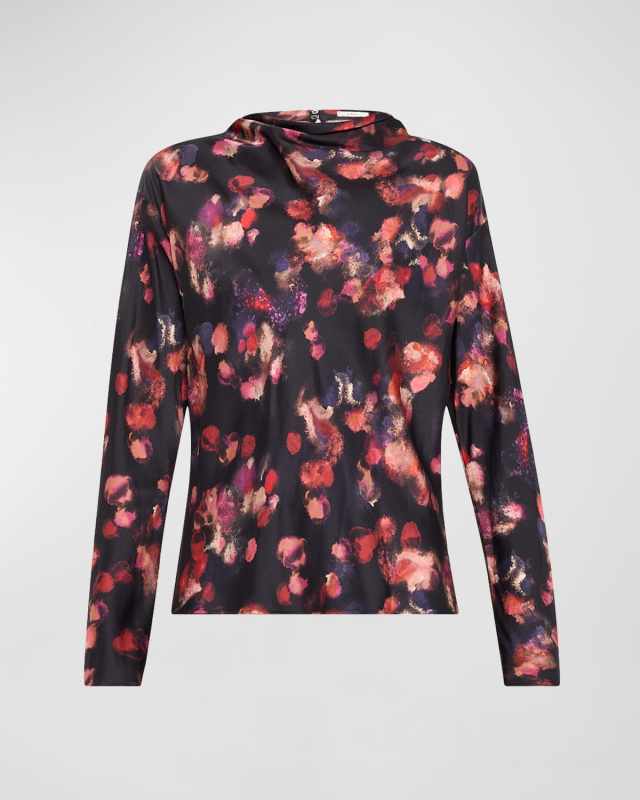 Georgia Abstract-Print Silk Top