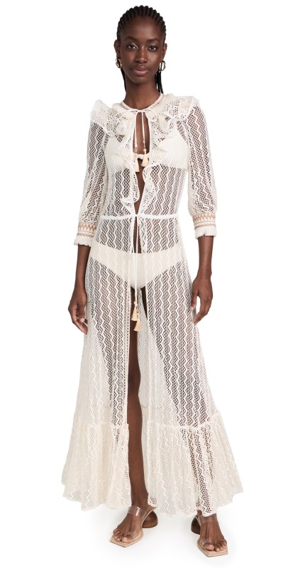 PatBO Jute Trim Lace Robe Ivory