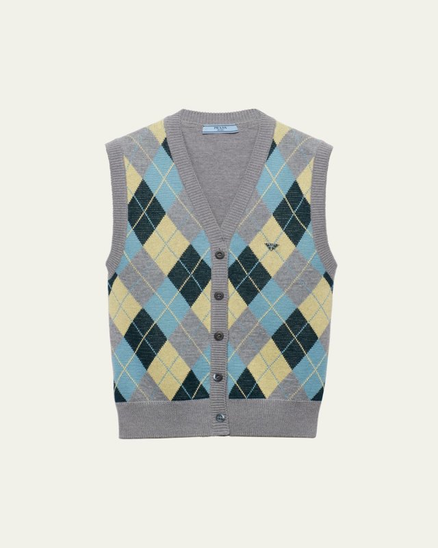 Jacquard Argyle Superfine Wool Vest
