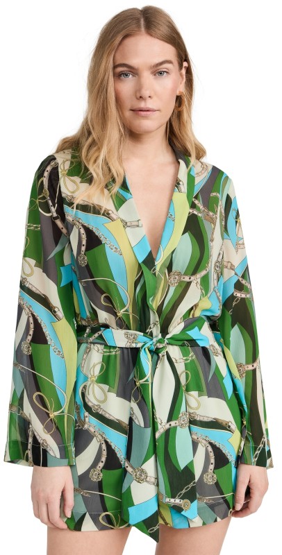 L'AGENCE Arabell Romper Sea Green Multi Belt Swirl