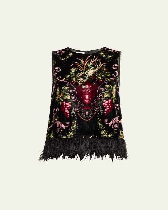 Noah Sleeveless Velvet Feathered-Hem Top
