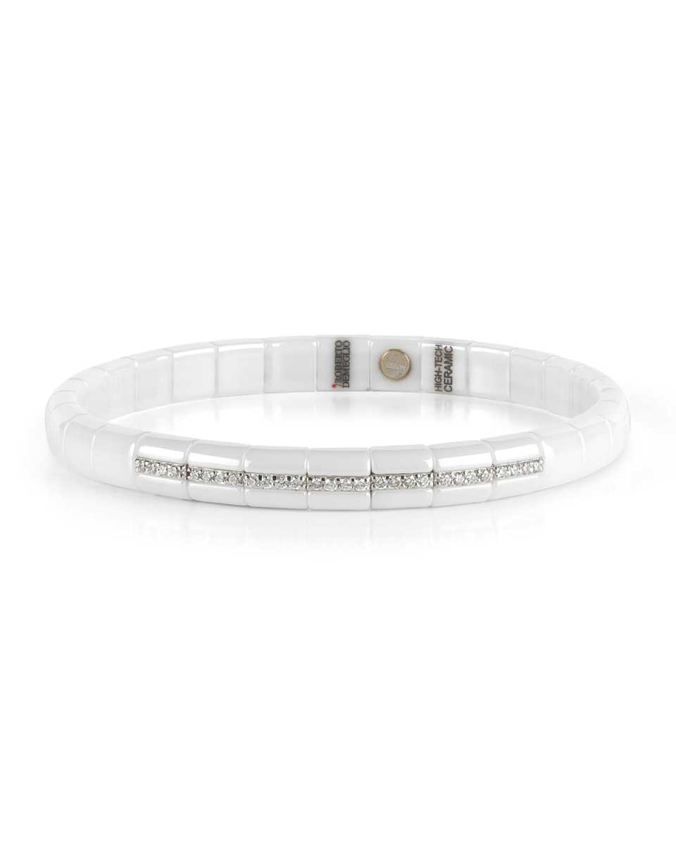 Pura White Ceramic & 18K White Gold Bracelet with Diamonds, 0.25 tdcw