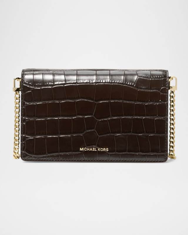 Jet Set Flap Croc-Embossed Crossbody Bag