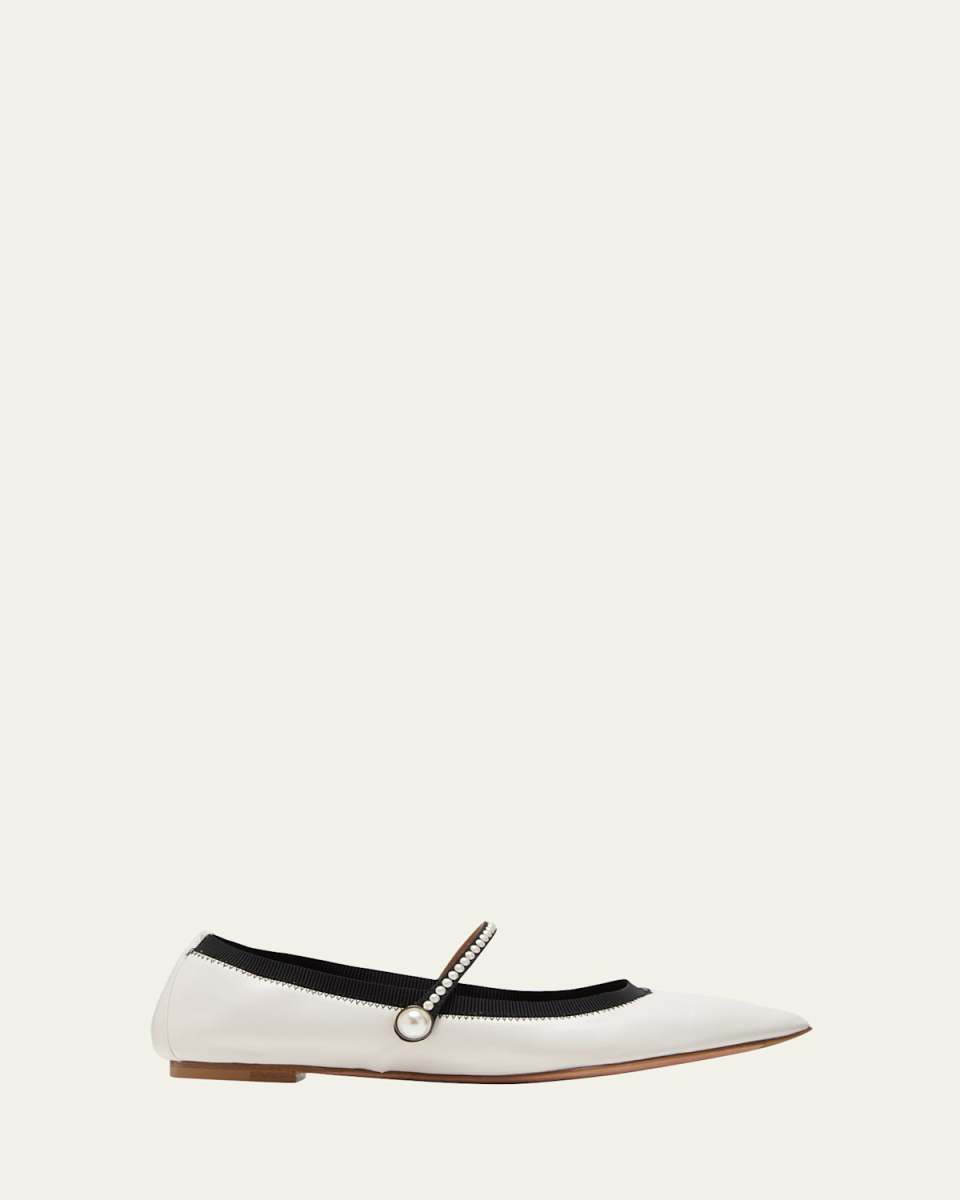 Romy Leather Pearly Mary Jane Ballerina Flats