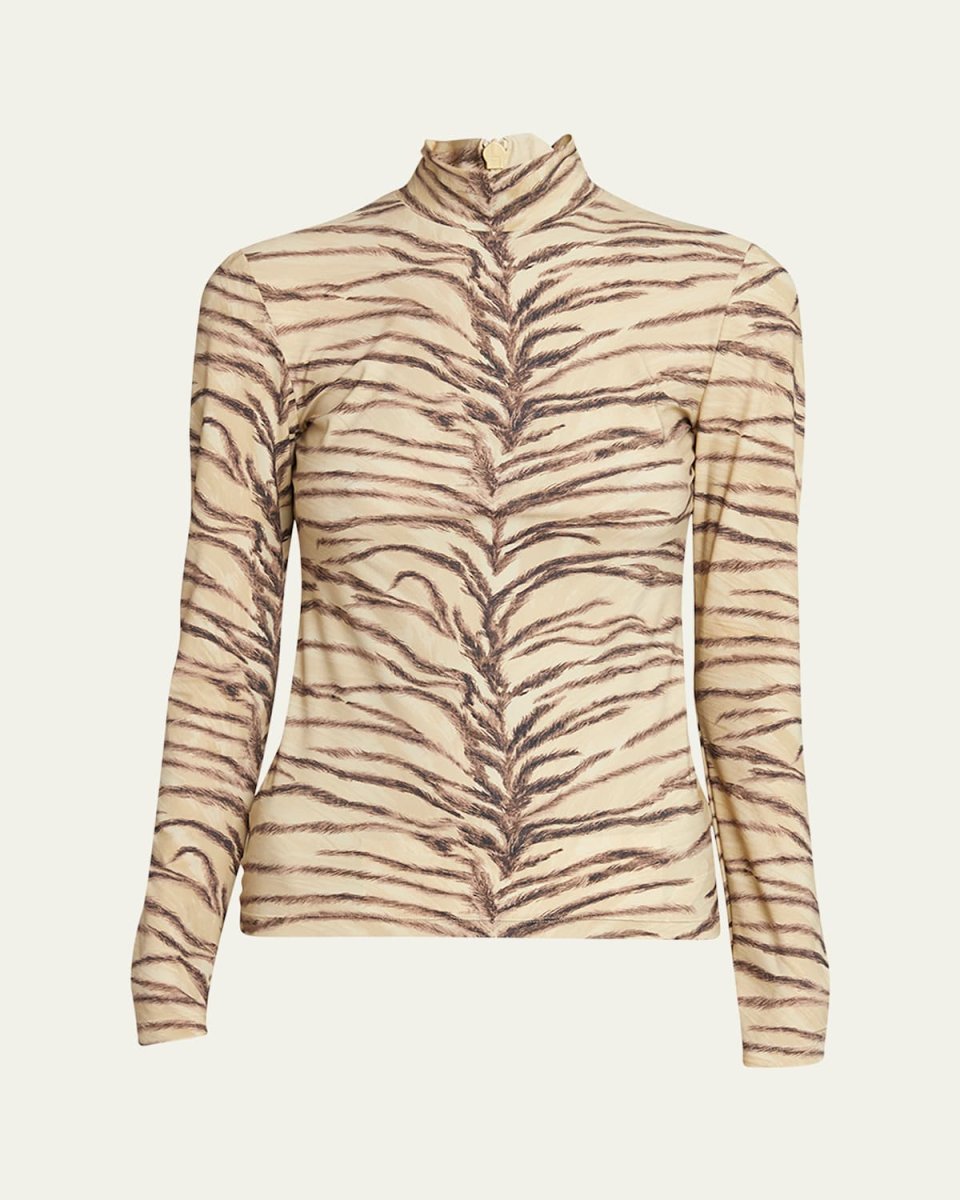 Tiger Print Turtleneck Top