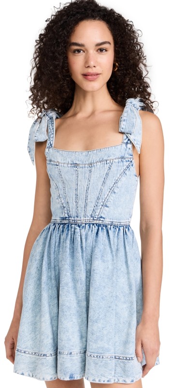alice + olivia Amina Corset Denim Dress Fae Ultra Light Blue