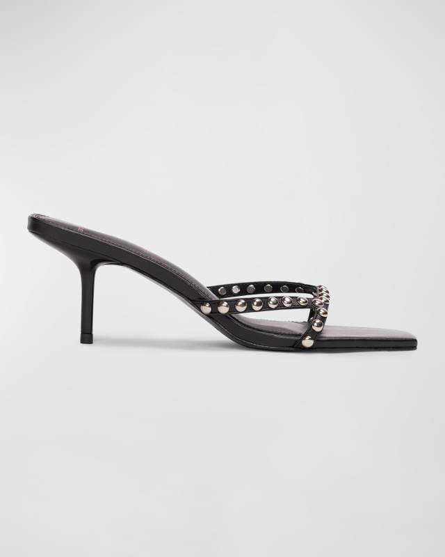 Dome Stud Leather Kitten-Heel Slide Sandals