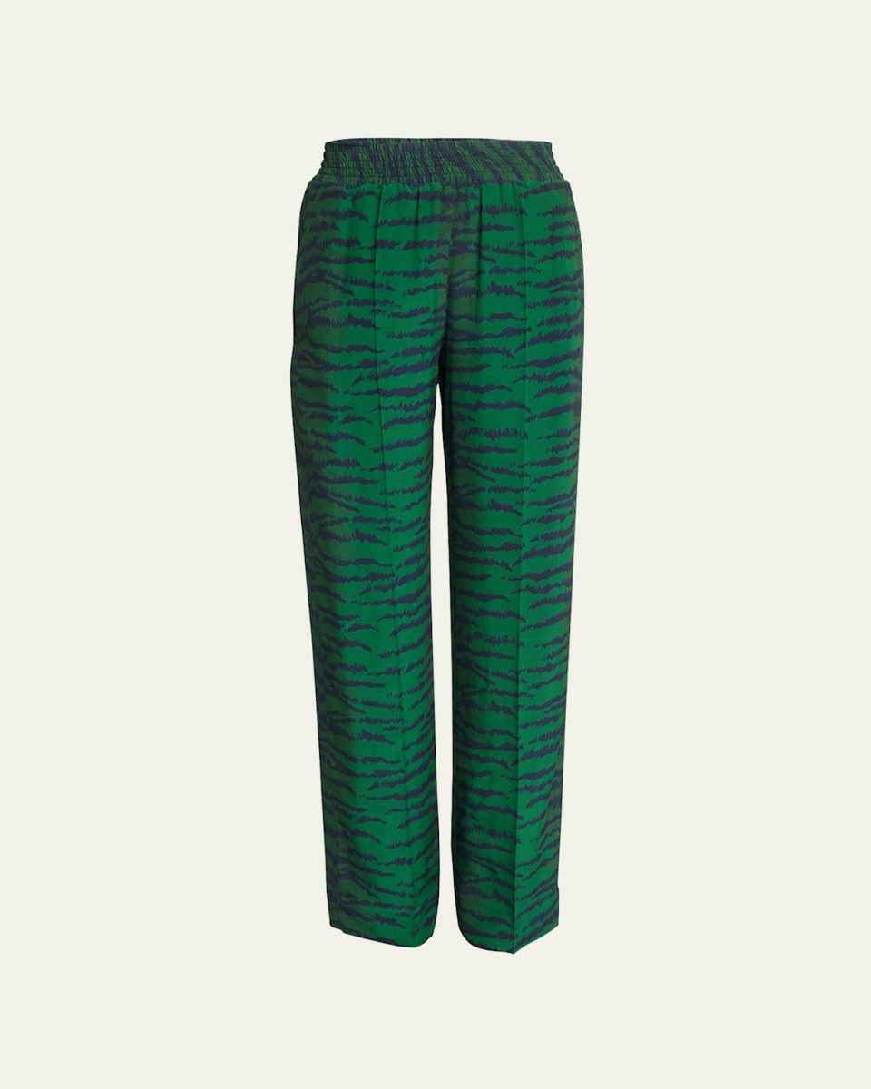 Tiger-Print Silk Trousers
