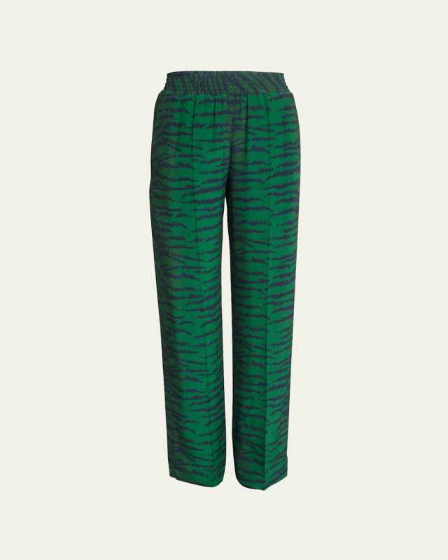 Tiger-Print Silk Trousers