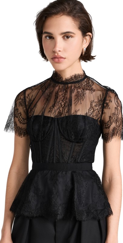 SIMKHAI Kehlani Lace Bustier Top Black