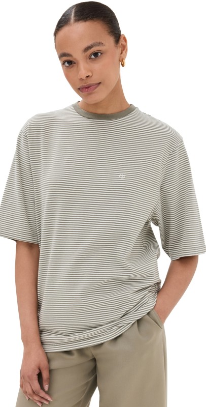 ANINE BING Bo Tee Olive and Ivory Stripe Ivory