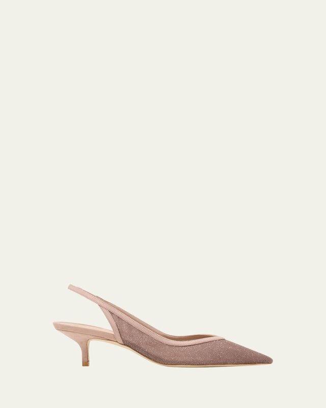 Eva Shimmer Mesh Kitten Slingback Pumps