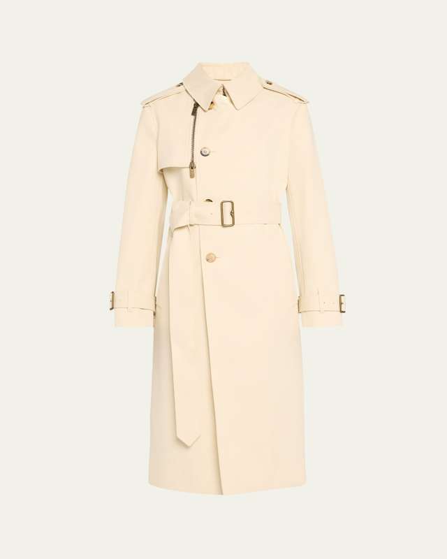 Zip-Detail Belted Trench Coat
