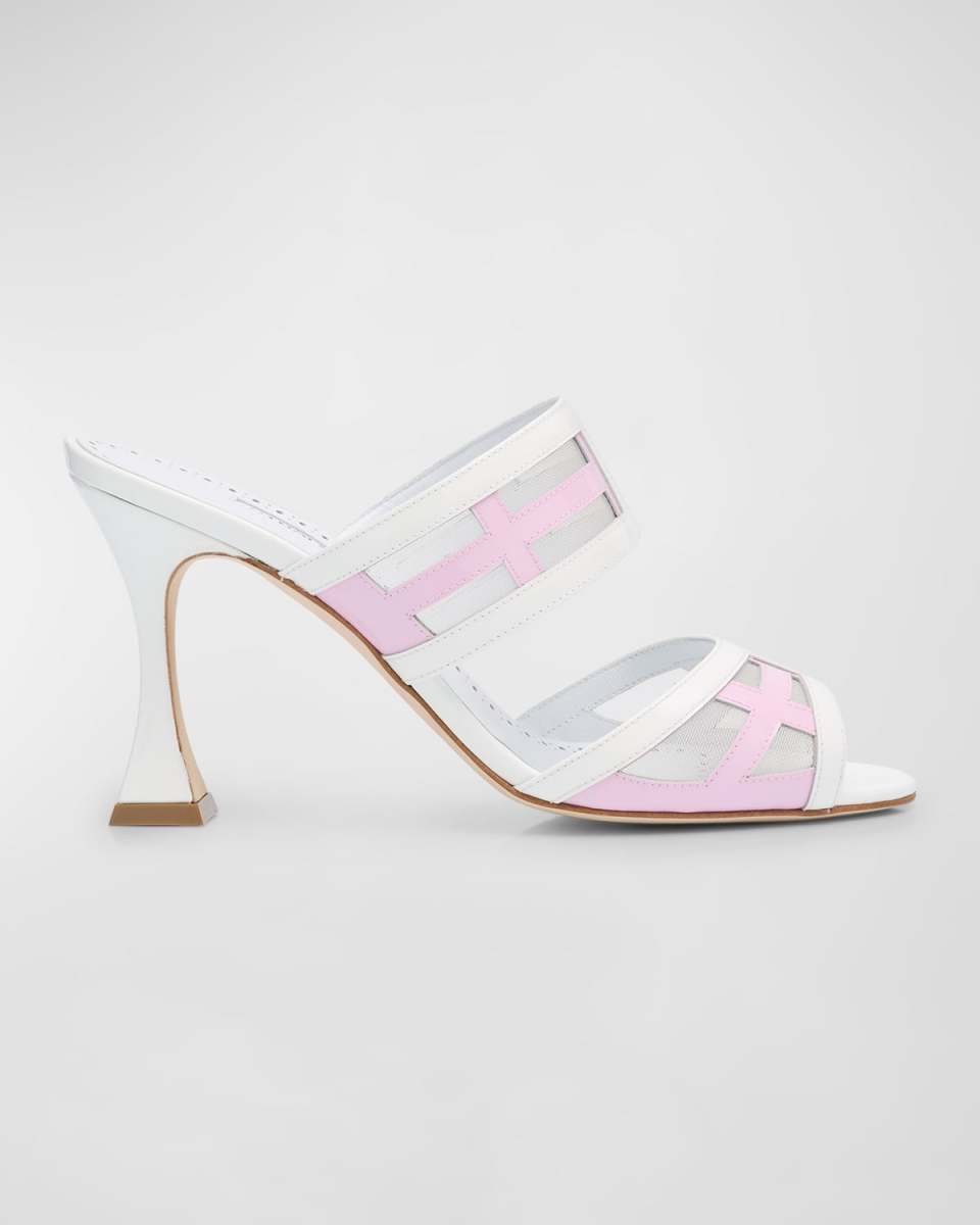 Bicolor Leather Dual-Band Slide Sandals