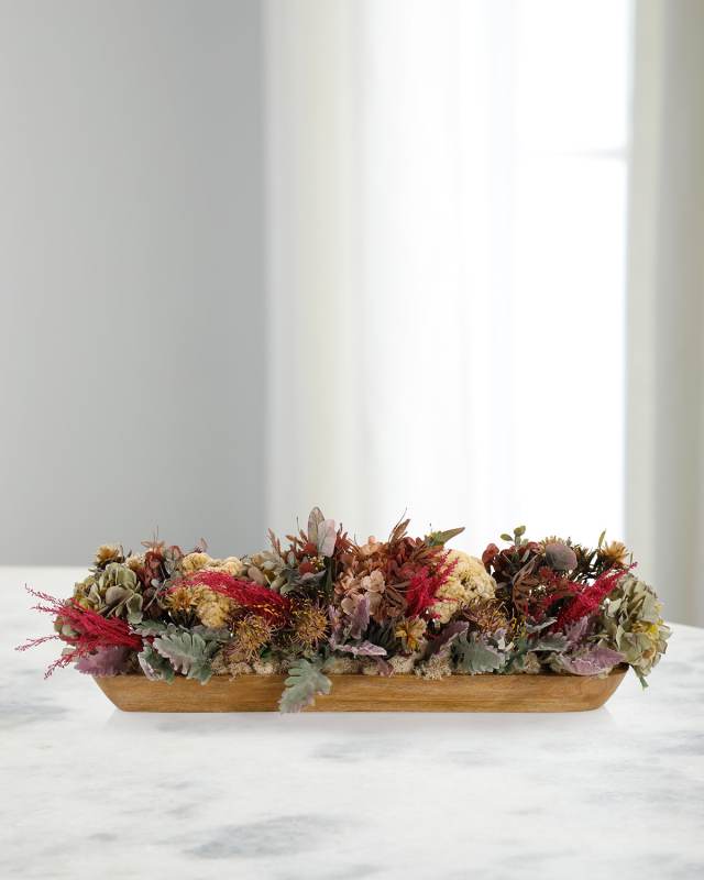 Autumn Blooms 11" Faux Floral Arrangement in Wood Tray