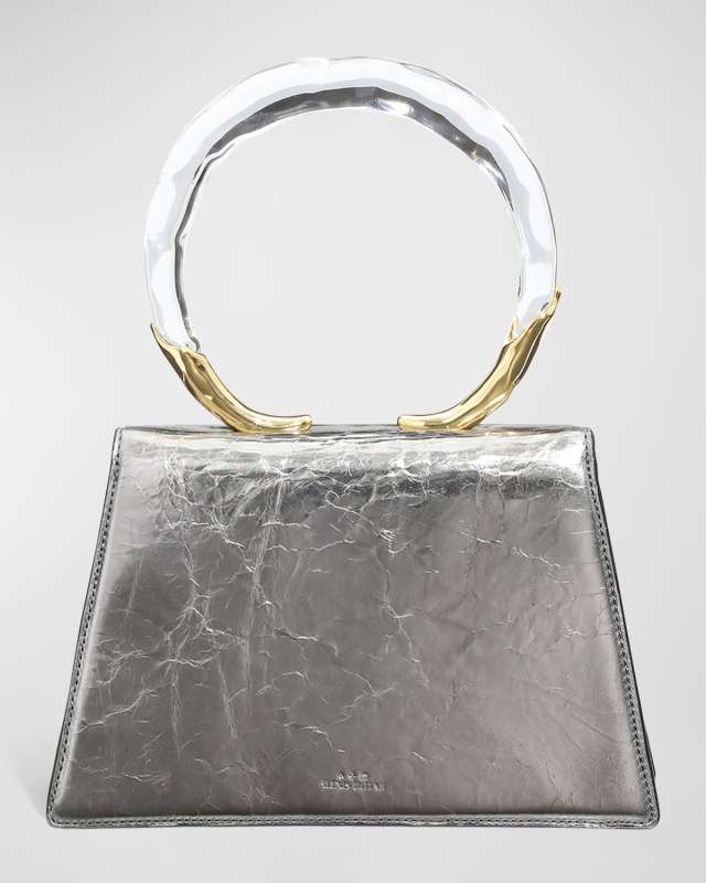 Quad Cracked Metallic Ring Top-Handle Bag