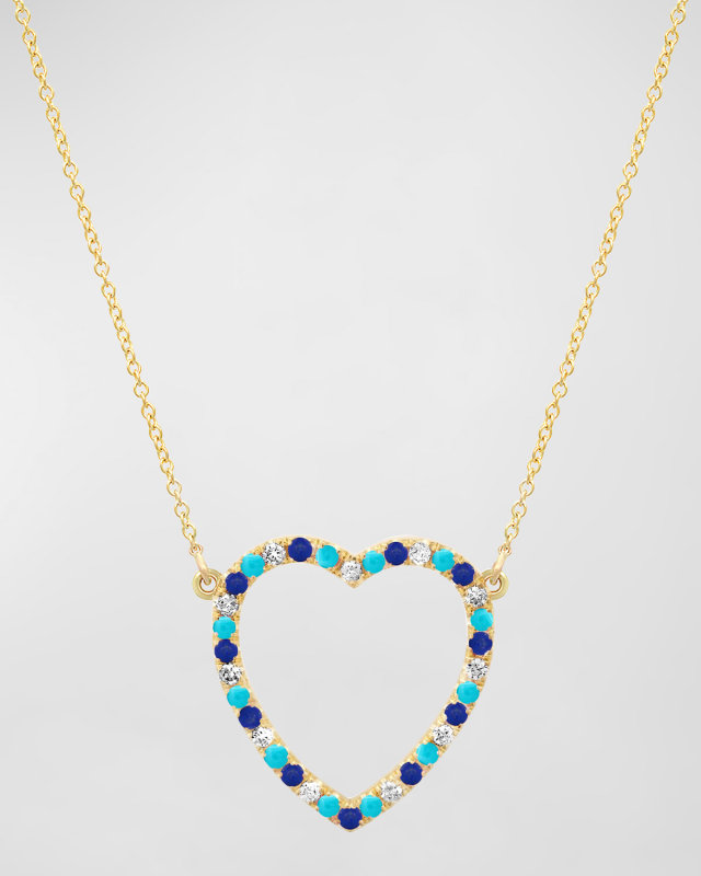Large Open Heart Pendant Necklace with Mixed Stones