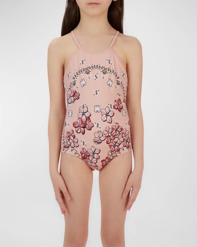 Girl's Bandana & Floral-Print One-Piece Swimsuit, Size 4-12
