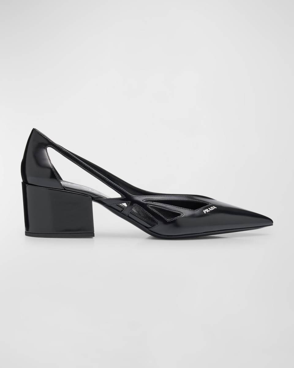 Leather Cutout Block-Heel Pumps