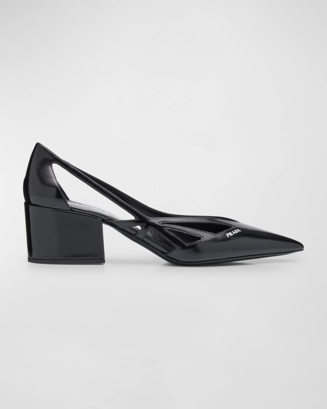 Leather Cutout Block-Heel Pumps