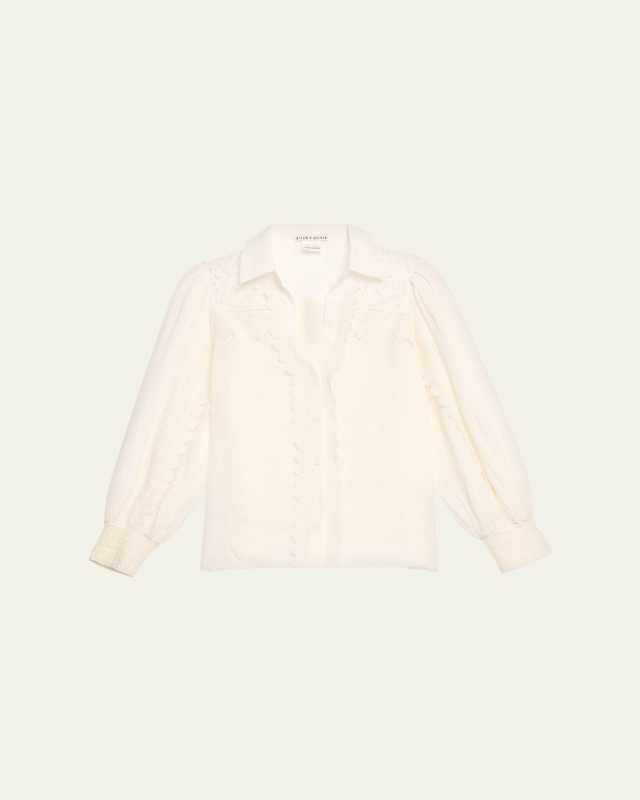 Venty Button-Front Linen Blouse