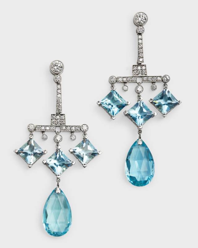Platinum Aquamarine and Diamond Earrings