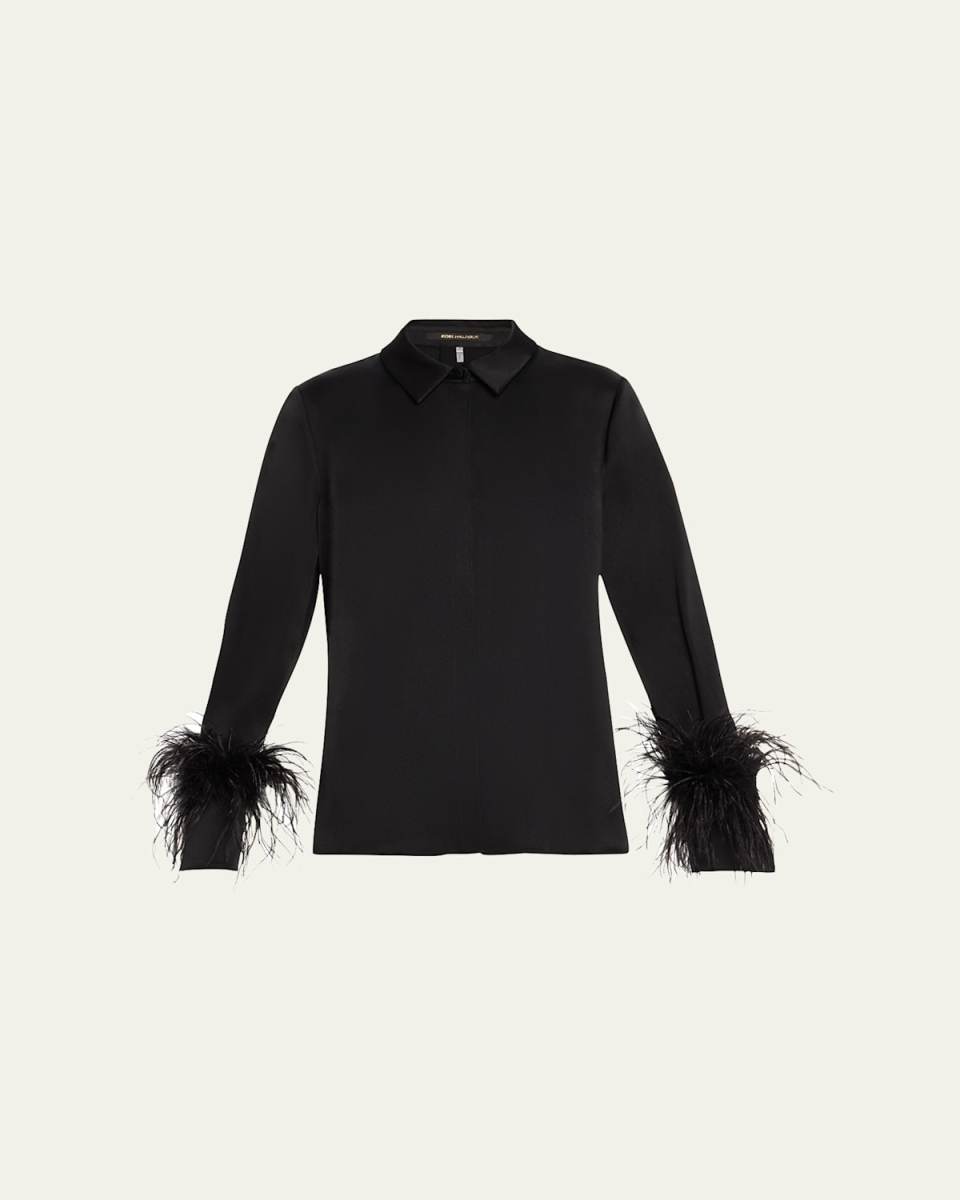 Murphy Feather-Trim Collared Blouse