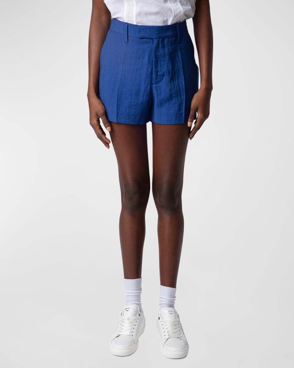 Please Crinkled Linen-Blend Shorts