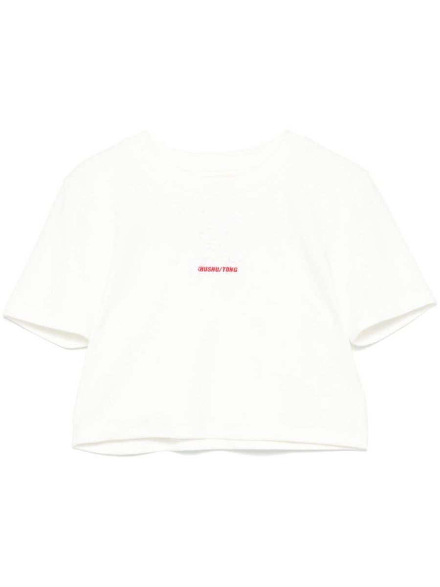 floral-appliqué T-shirt