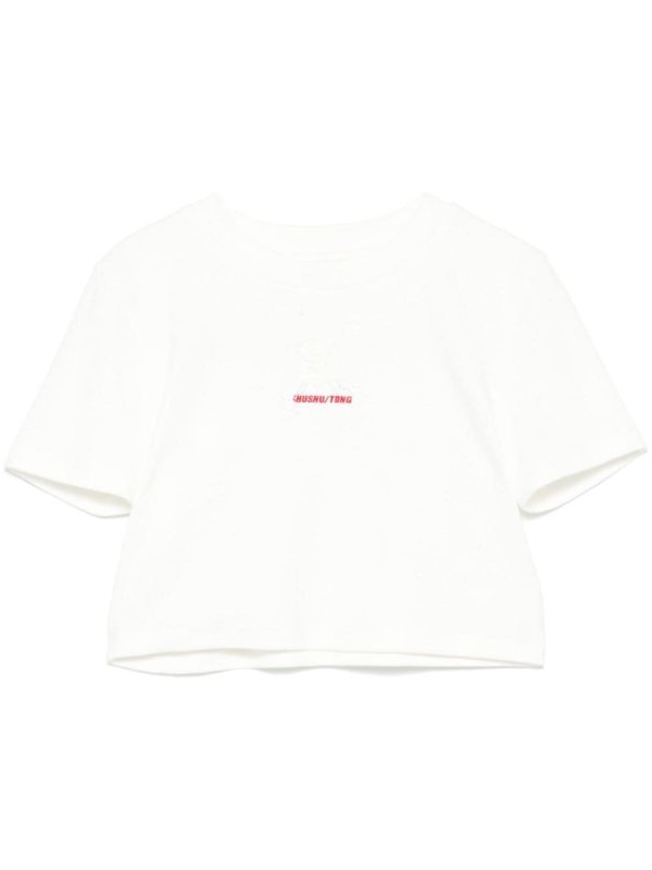 floral-appliqué T-shirt