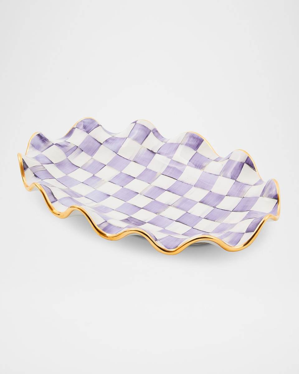 Plum Check Fluted Ceramic Serving Platter
