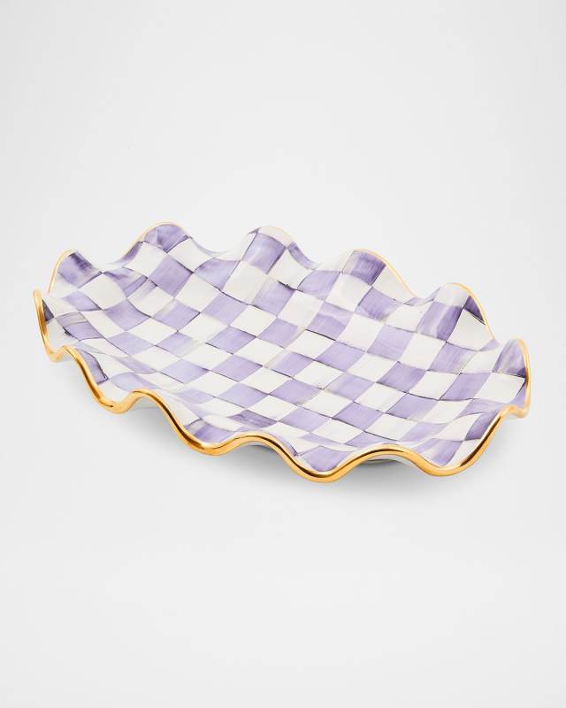 Plum Check Fluted Ceramic Serving Platter
