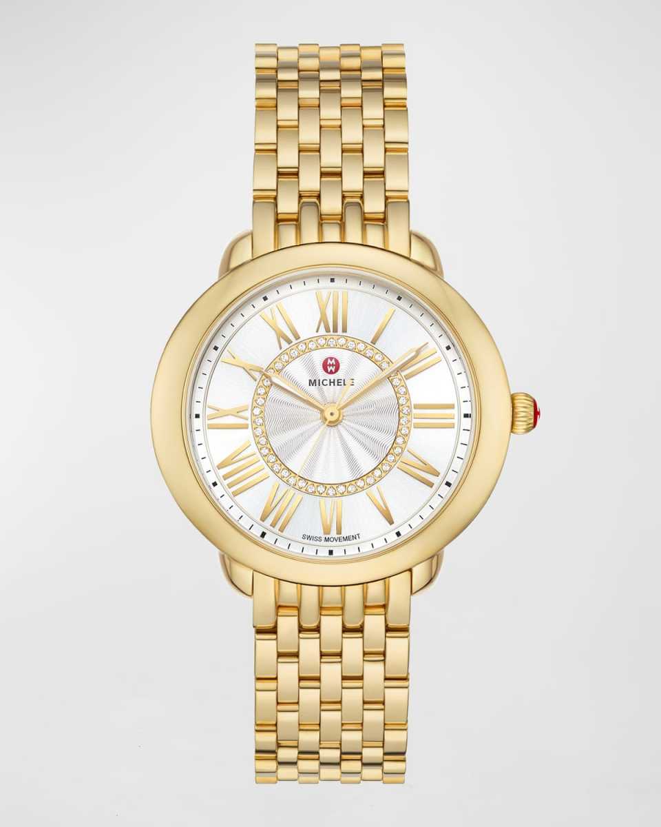 Serein Mid Non Diamond Gold-Plated Watch with White Sunray Dial