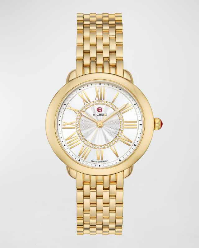 Serein Mid Non Diamond Gold-Plated Watch with White Sunray Dial