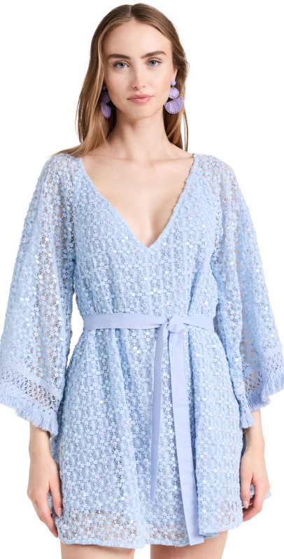 SUNDRESS Rose Short Dress Crochet Sequins Light Blue
